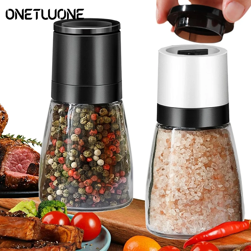 Moedor manual de sal e pimenta, cerâmica ajustável, moinho de sal e pimenta, vidro transparente, moedor de grãos de pimenta, ferramenta de cozinha