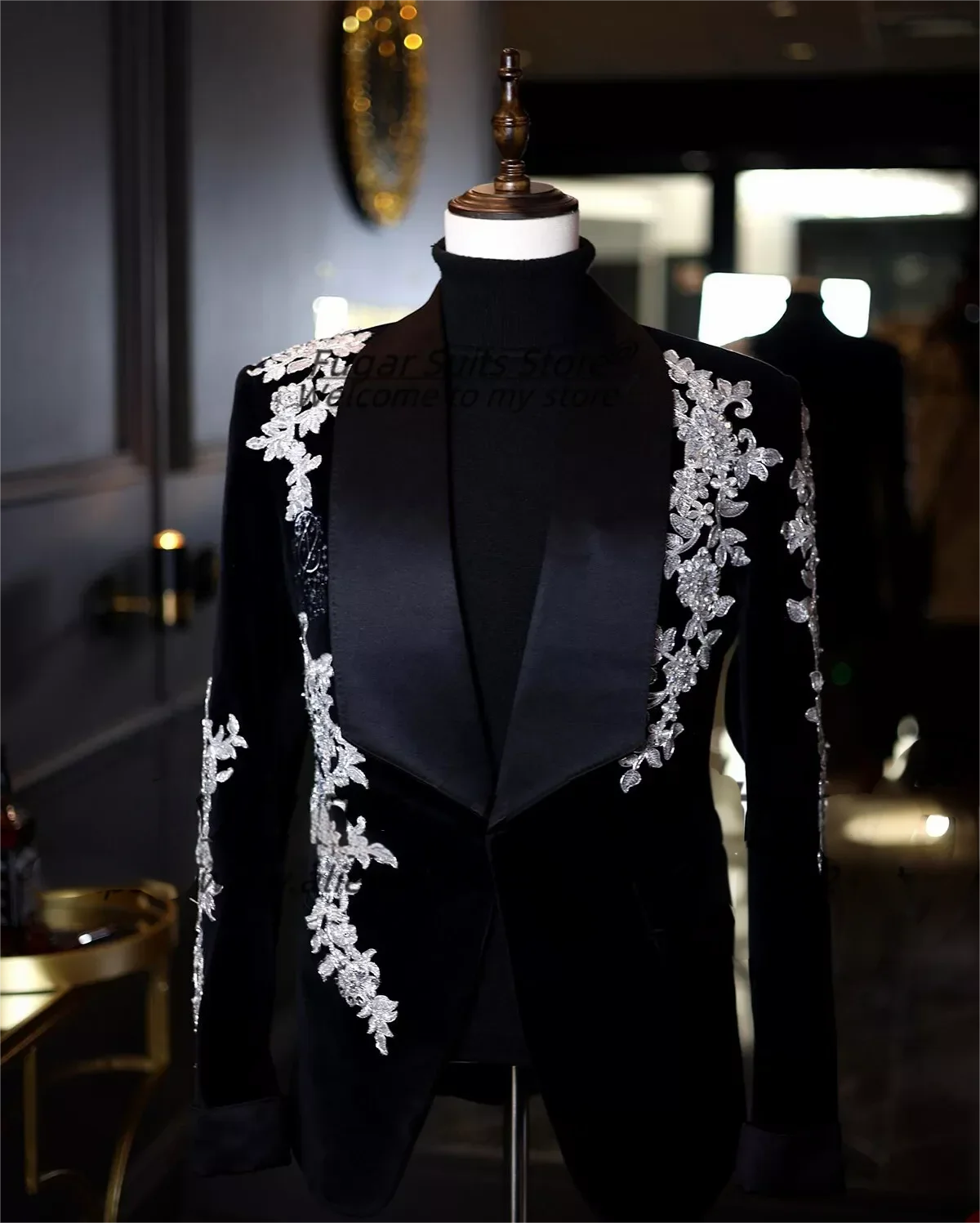 Luxury Appliques Beading Party Gowns Classic Shawl Lapel One Button Groom Men's Stage Costume Evening Dress Celebrity Gowns