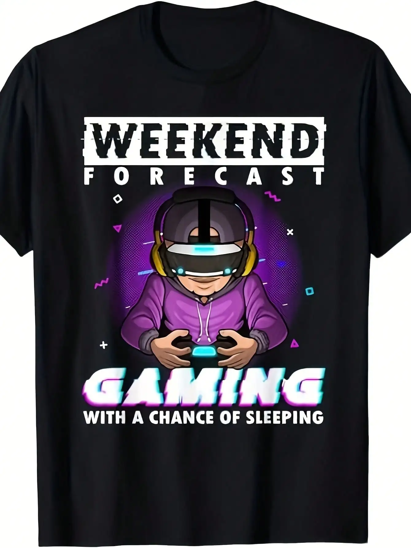 Weekend Forecast Gaming T Shirt Black With Colorful Gamer Graphic And Text For Casual Wear