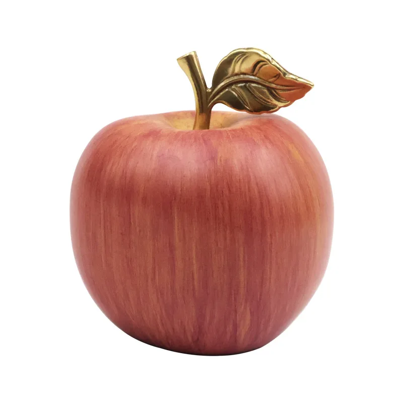 Copper Ornaments Imitation Apple Statue Metal Golden Apple Figurines Home Decoration Living Room Desktop Decor Fruit Model