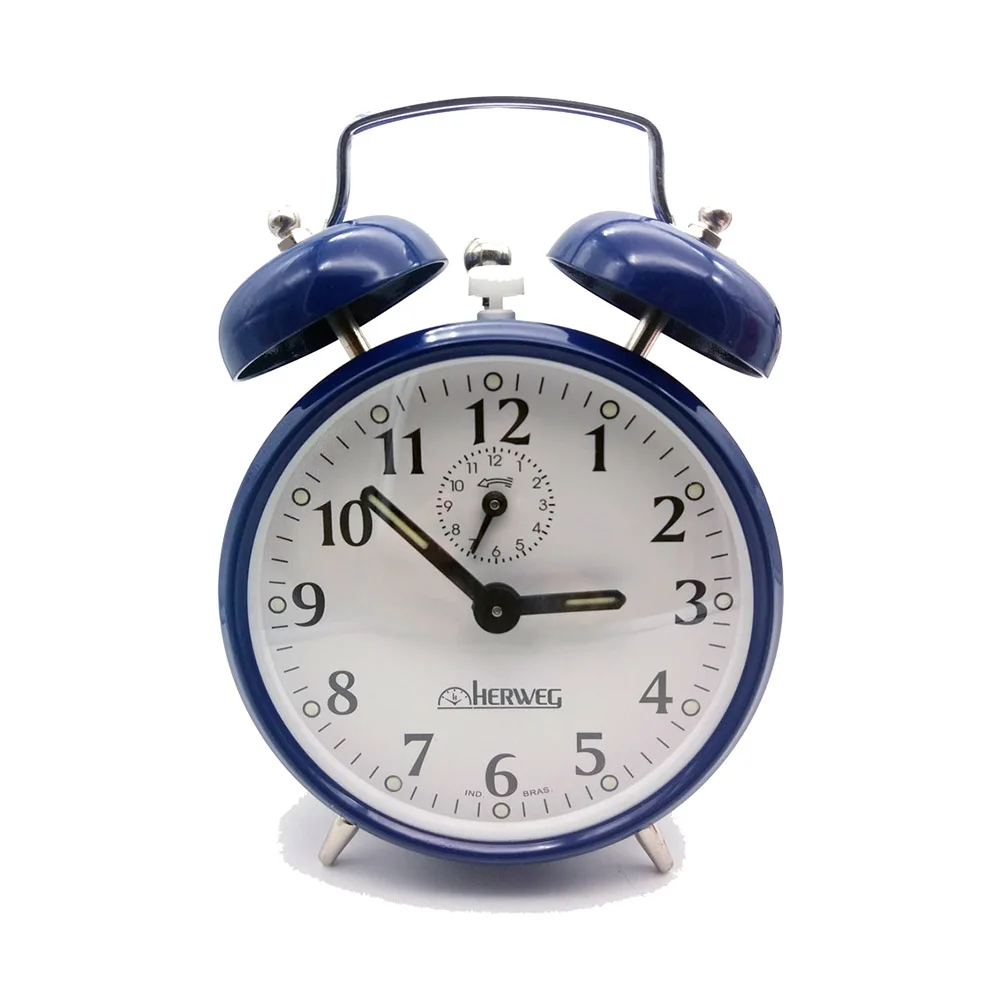 Herweg Alarm Clock 2208 Blue Old Style Retro Cute Decorative and Functional Steel Clock Tall Sound Doorbell