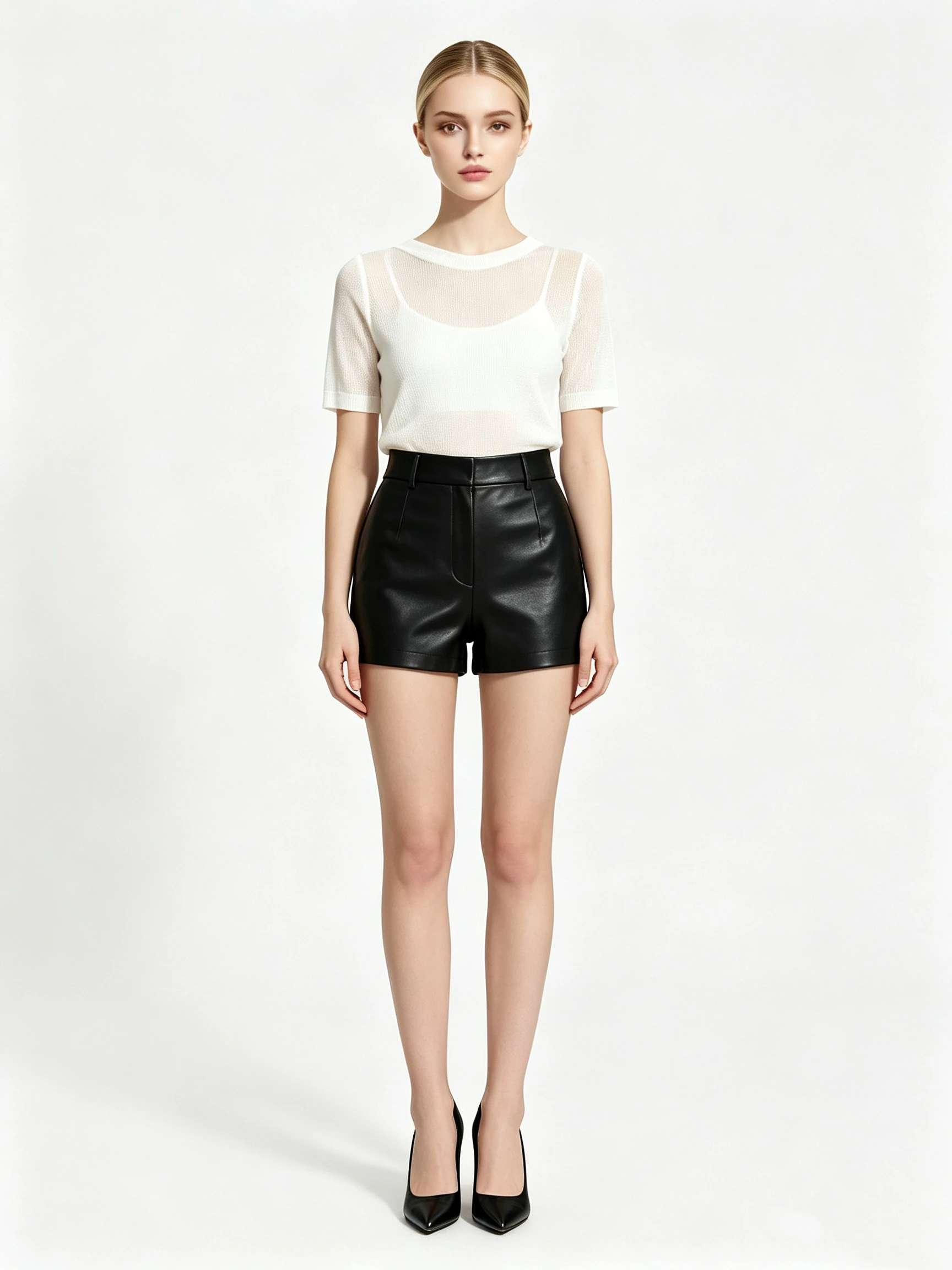 Women's Faux Leather High-Waisted Shorts with Wide Waistband and Tailored Fit