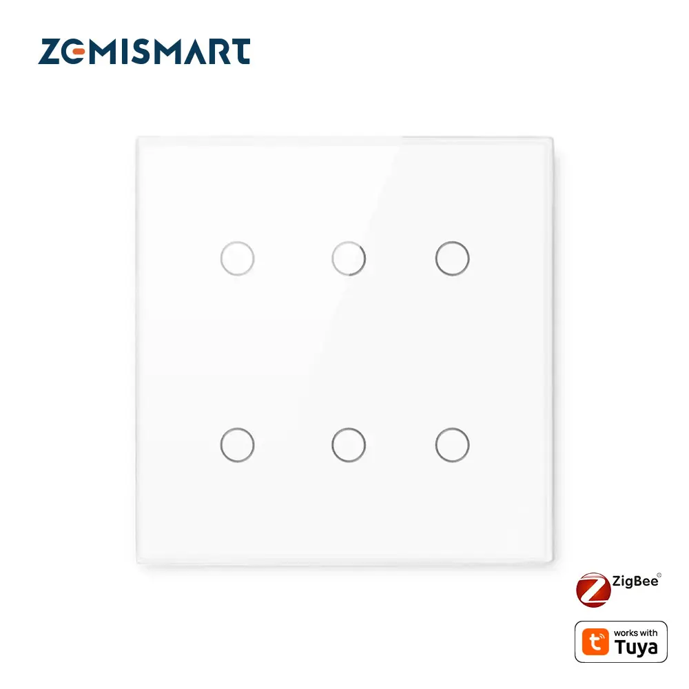 Zemismart 6 Gangs Touch Panel Switch Zigbee Interruptor 4x4 with Neutral Wall Light Switch Work with Tuya Alexa Google