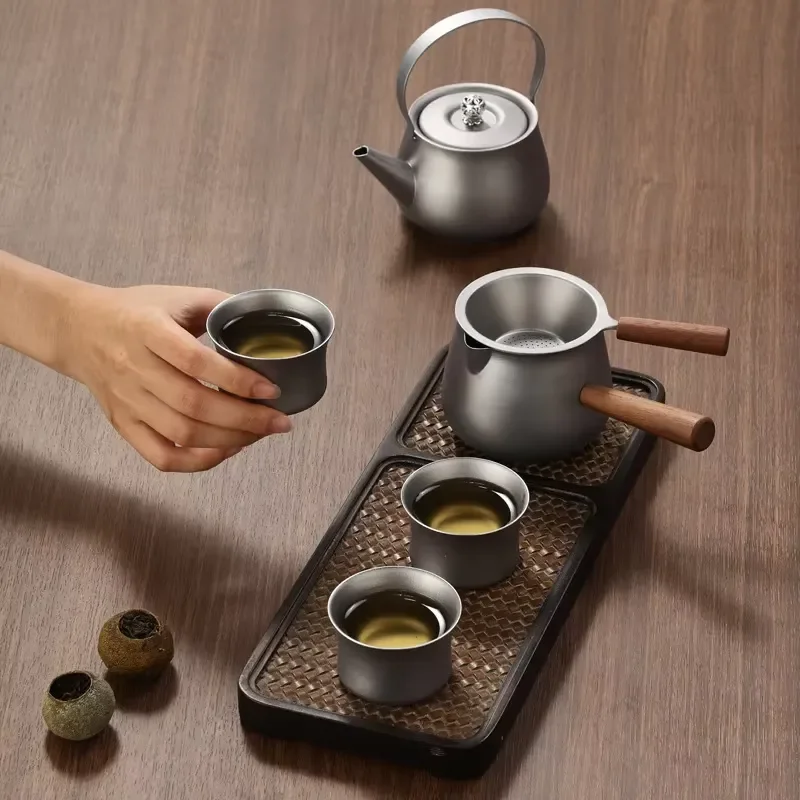 Modern Pure Titanium Tea Set Portable Teapot and Cup Eco Friendly Luxury Gift for Home Office Use High Quality Durable Design