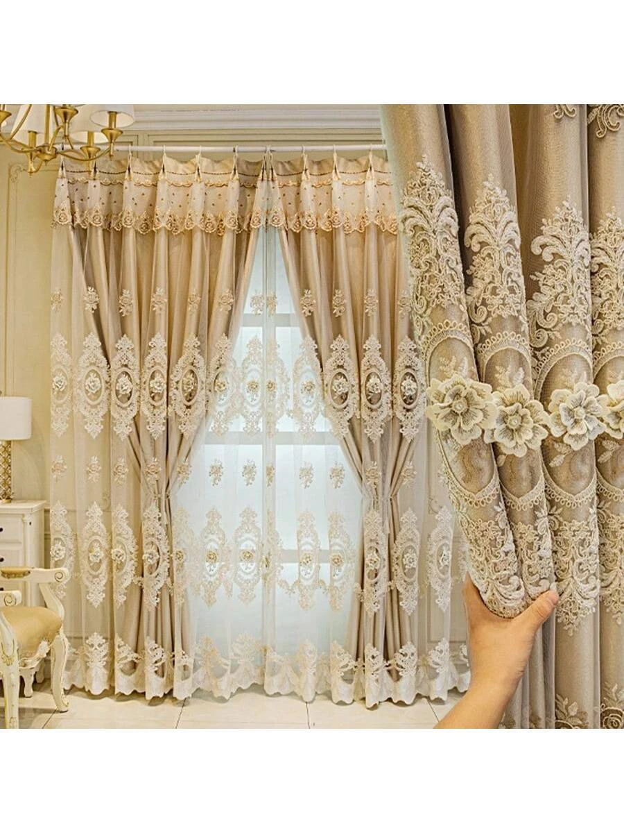 European Vintage Jacquard Blackout Curtain, Luxury Damask Pattern Window Drapes, Thermal Insulated Curtains for Living Room Bedr