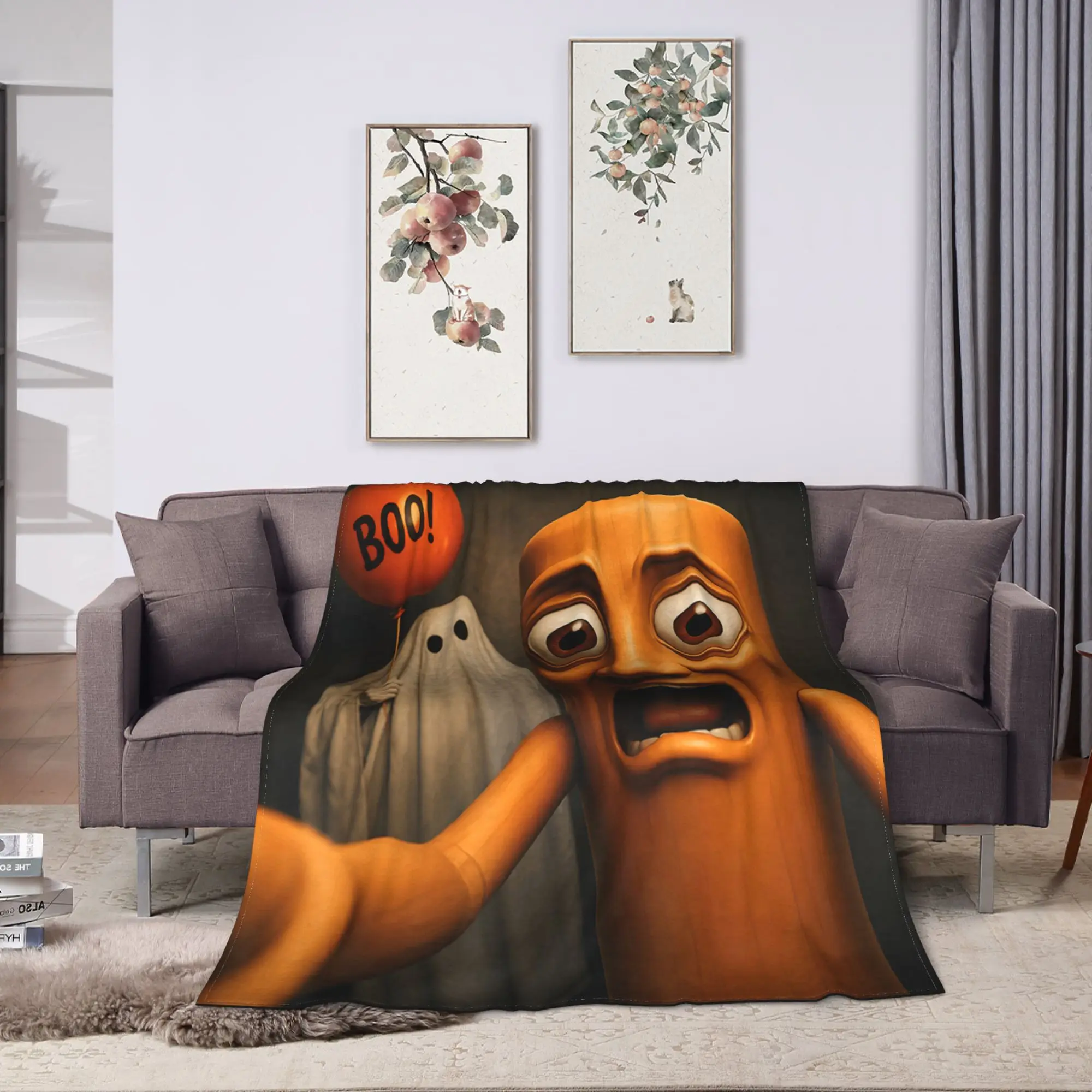 Tung Sahur Halloween Boo Ghost Scared Blankets Quality Soft  Throw Blanket Winter Travel Sofa Home Novelty Bedspread