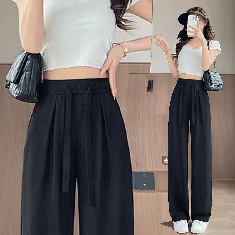 

Широкие брюки для женщин, летние женские весенне-летние облегающие брюки с микро-расклешенями, минималистичный клубный пояс Amekaji, шифоновое сращивание OL