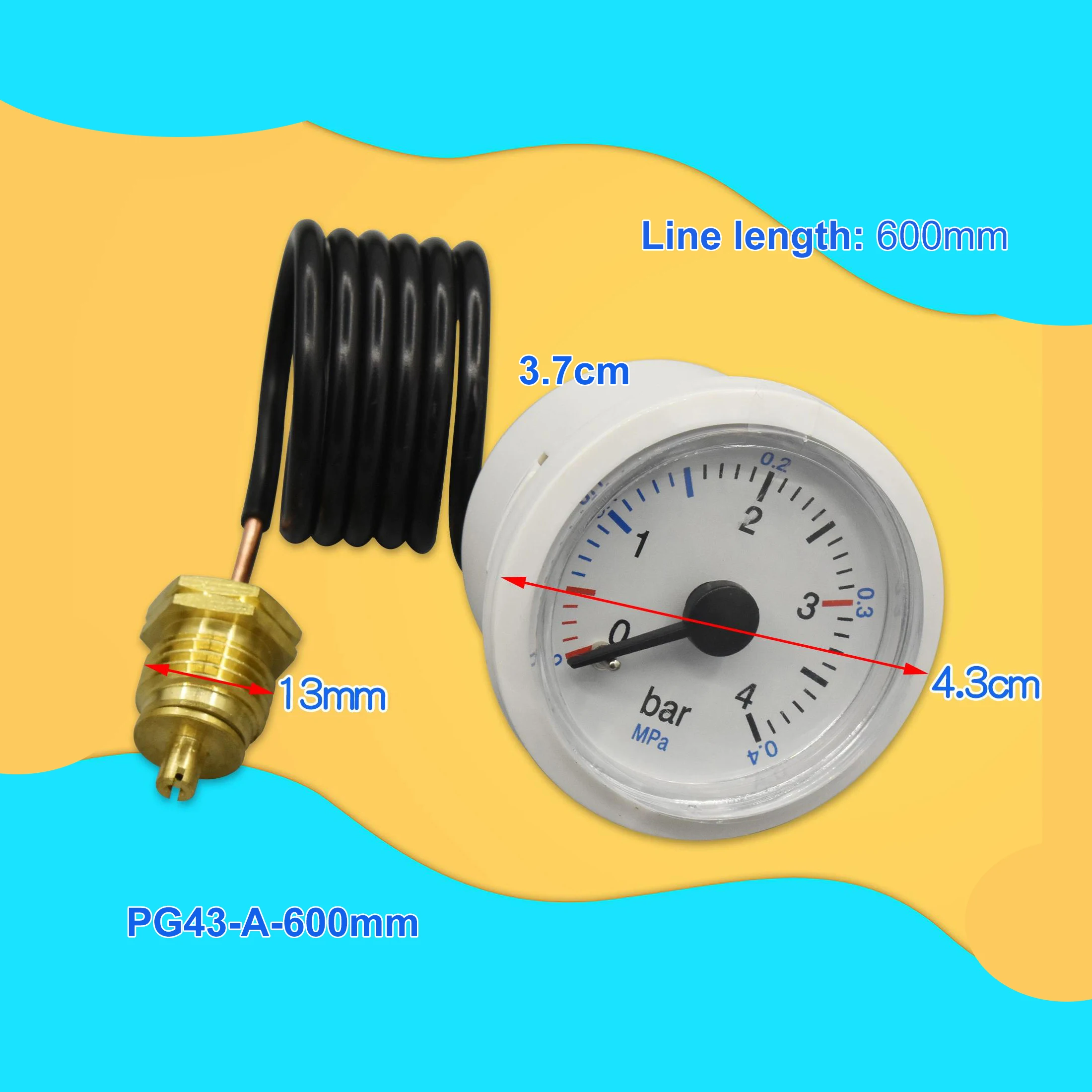 4Bar capillary water pressure gauge for gas boilers