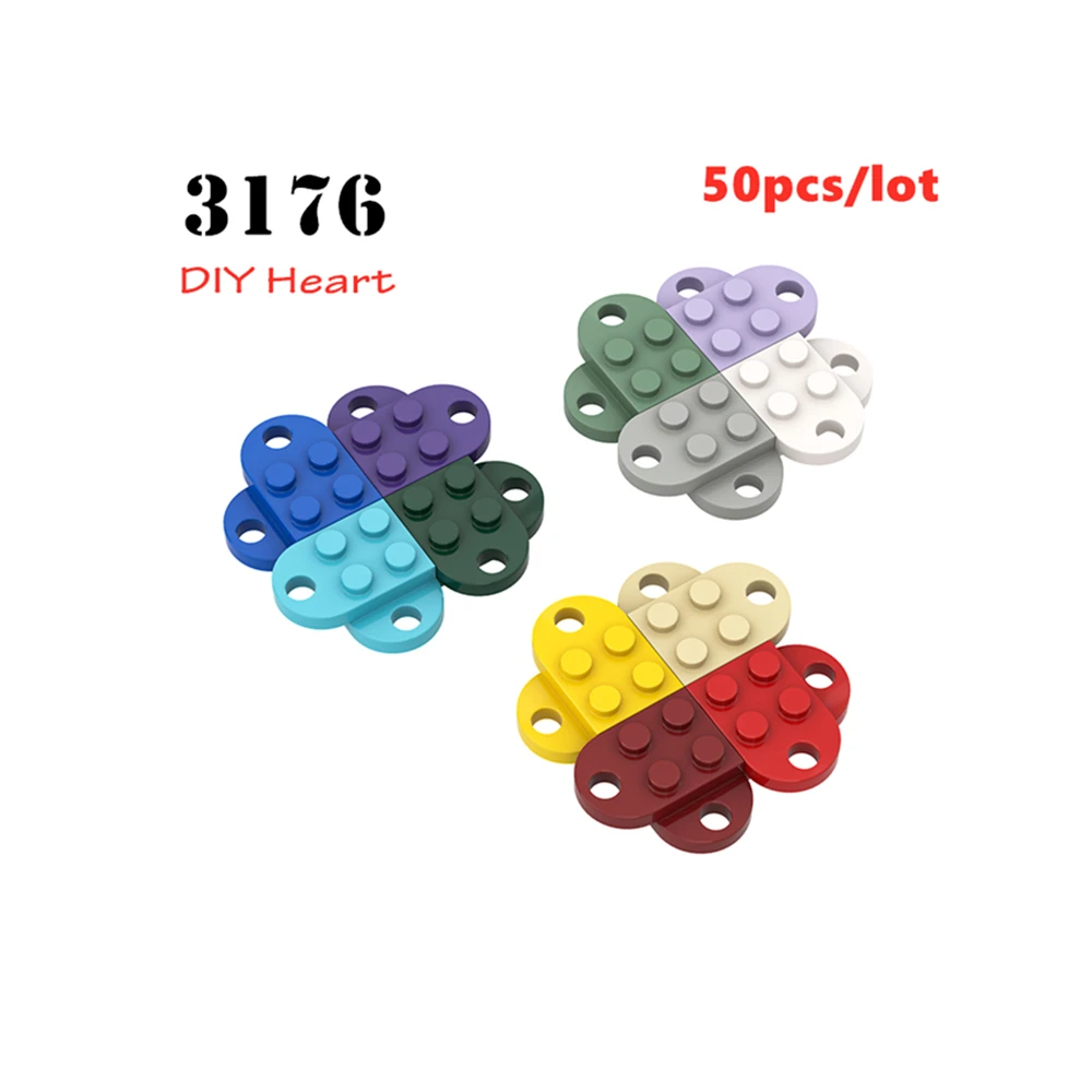 50 pz/lotto parti di mattoni MOC 3176 piastra speciale 3x2 con foro blocchi di costruzione mattoni assemblaggi fai da te modificato modello di cuore giocattoli regalo