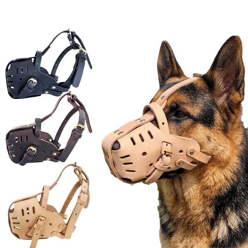 Cowhide Dog Mouth Cage Dog Training Defense Masks Pet Dog Basket Muzzle Dog Mouth Cover for Small/Large Dogs