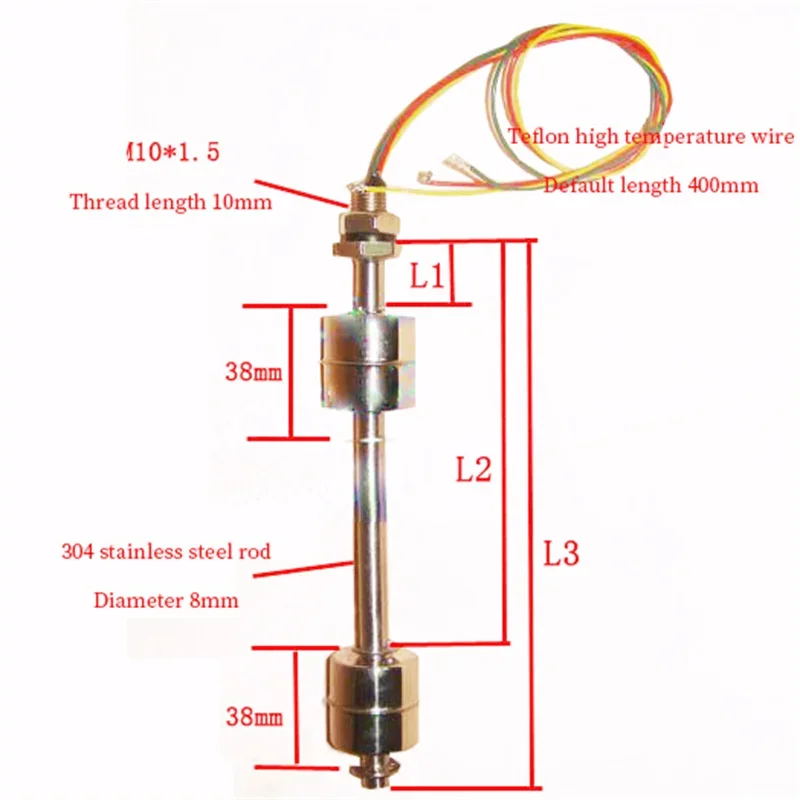 100/200//300/400mm Double Ball Float Switch Tank Liquid Water Level Sensor Stainless Steel Float Switch Tank Pool Flow Sensors