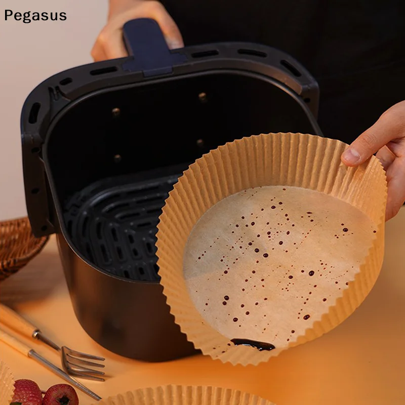 [S]50Pcs Air Fryer Disposable Parchment Paper Liner Round Shape Oil-proof Paper Tray Non-Stick Baking Mat Air Fryer Accessories