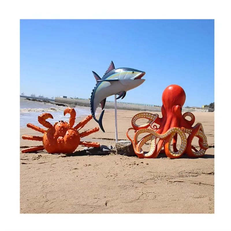 Hot Sale outdoor seafood beach Display Fiberglass Octopus sculpture for Shop seafood Restaurant Decoration