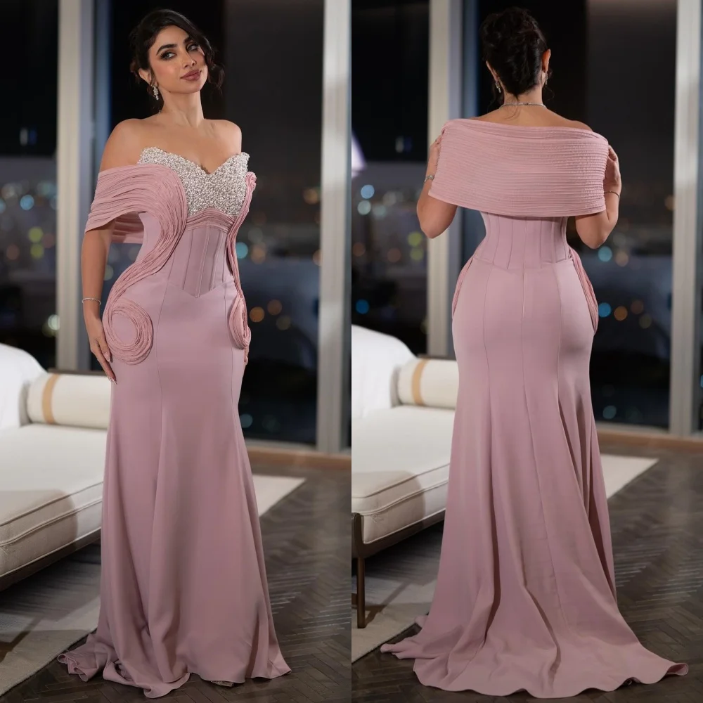 

Customized Modern Style Fashion Jersey Beading Pleat Mermaid Off-the-shoulder Long Dresses Bespoke Occasion Dresses Classic