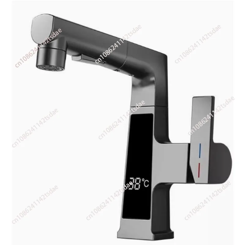 Bathroom Faucet Intelligent Temperature Sensor Digital Display Faucet Brass Basin Taps Cold Hot Water Pull Out Lifting