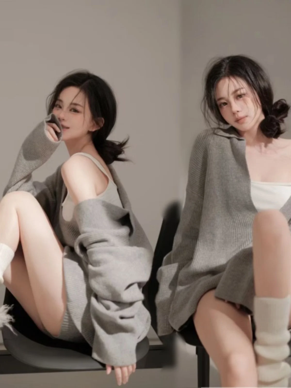 

Gray Knitted Sweater Portrait Photography Studio New Korean Style Lazy Theme Clothing Polyester Fiber 95% Other 5% Winter 2024