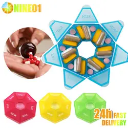 1week Mini Portable Travel Vitamin Pill Box Pills Cases Container Organizer Storage Tablets 7 Days 7 Grids Fish Oils Capsules