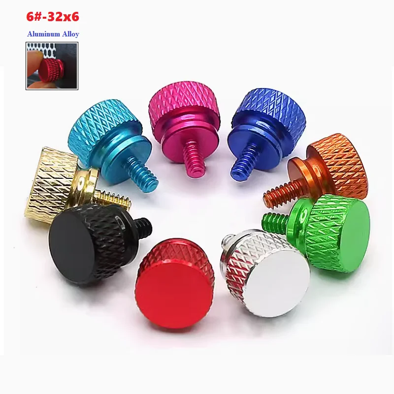 5pcs 6#-32x6 Aluminum Step Thumb  Computer Case Screw Knurled Hand  Anodized 10 Colors