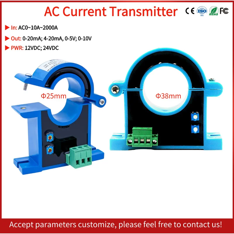 

50A 100A 500A 1000A Current Transducer Current Transformer Converter Open Loop Split Core AC Current Transmitter