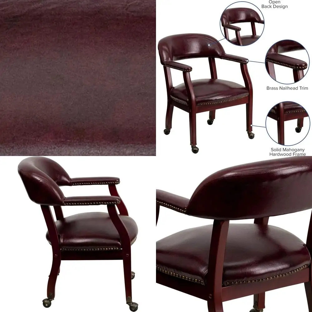 

Роскошное виниловое кресло Sarah Oxblood с декоративной отделкой и колесиками