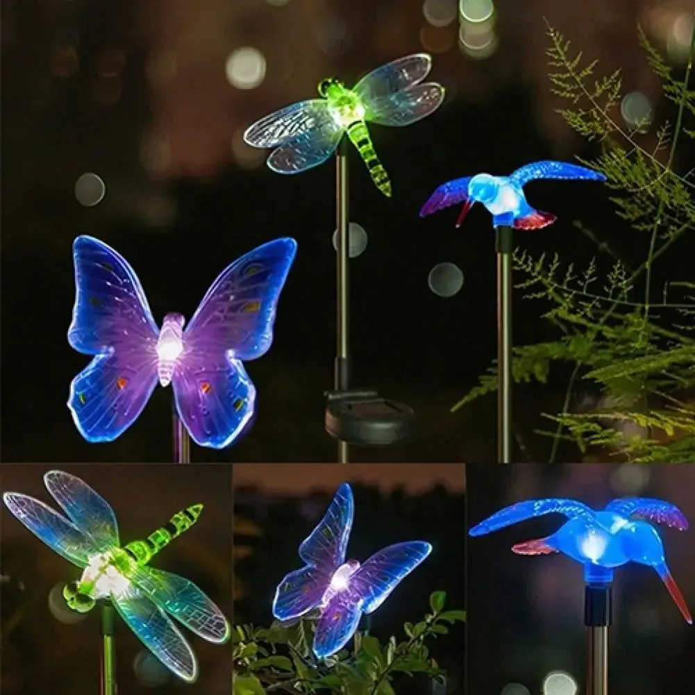 Solar Lawn Light, Butterfly Dragonfly Hummingbird Rainbow LED Waterproof Decorative Lighting, Ground Plug-in Street Light