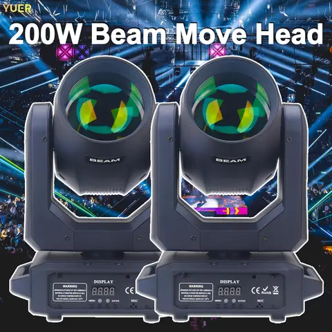 YUER 200W LED 이동 헤드 라이트 빔 스팟 6+12 회전 프리즘 12 Gobos 8+6Color 레인보우 효과 DJ 디스코 웨딩 파티 쇼