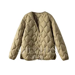 D export W goods-Chaqueta de plumón corta para mujer, cuello en V, simple, 90, otoño e invierno, Primavera, hogar, nuevo, 3L74