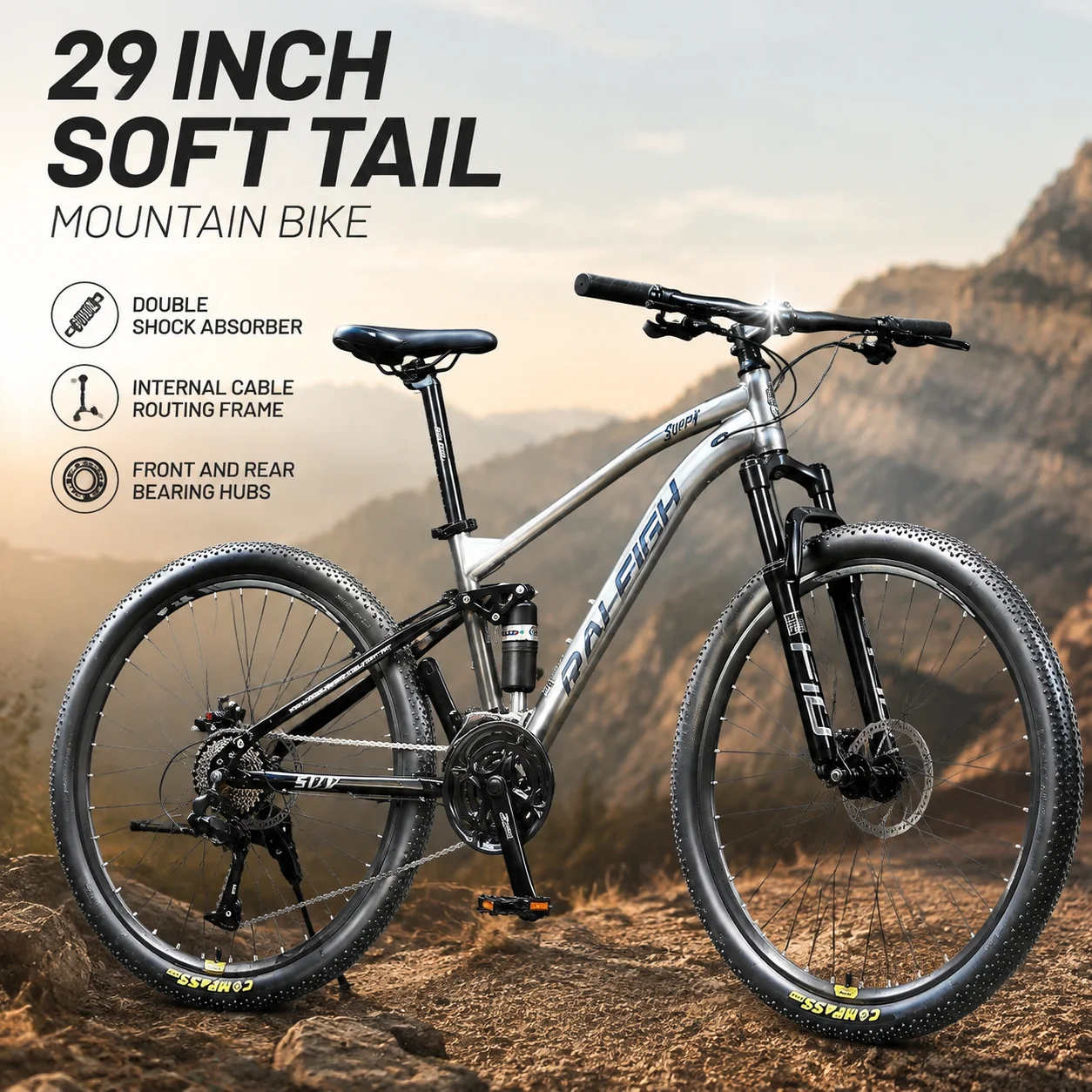 29 Inch MTB Full Suspension Mountain Bike SoftTail Bicycle Double Shock Absorber Internal Cable Routing Frame XC Trail bicicleta