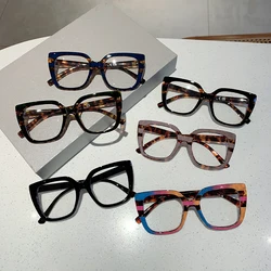 Trendy Women Large Frame Glasses Square Retro Brand Design Colourful Eyeware Anti-blue Light Glasses for Decoration Daily Use