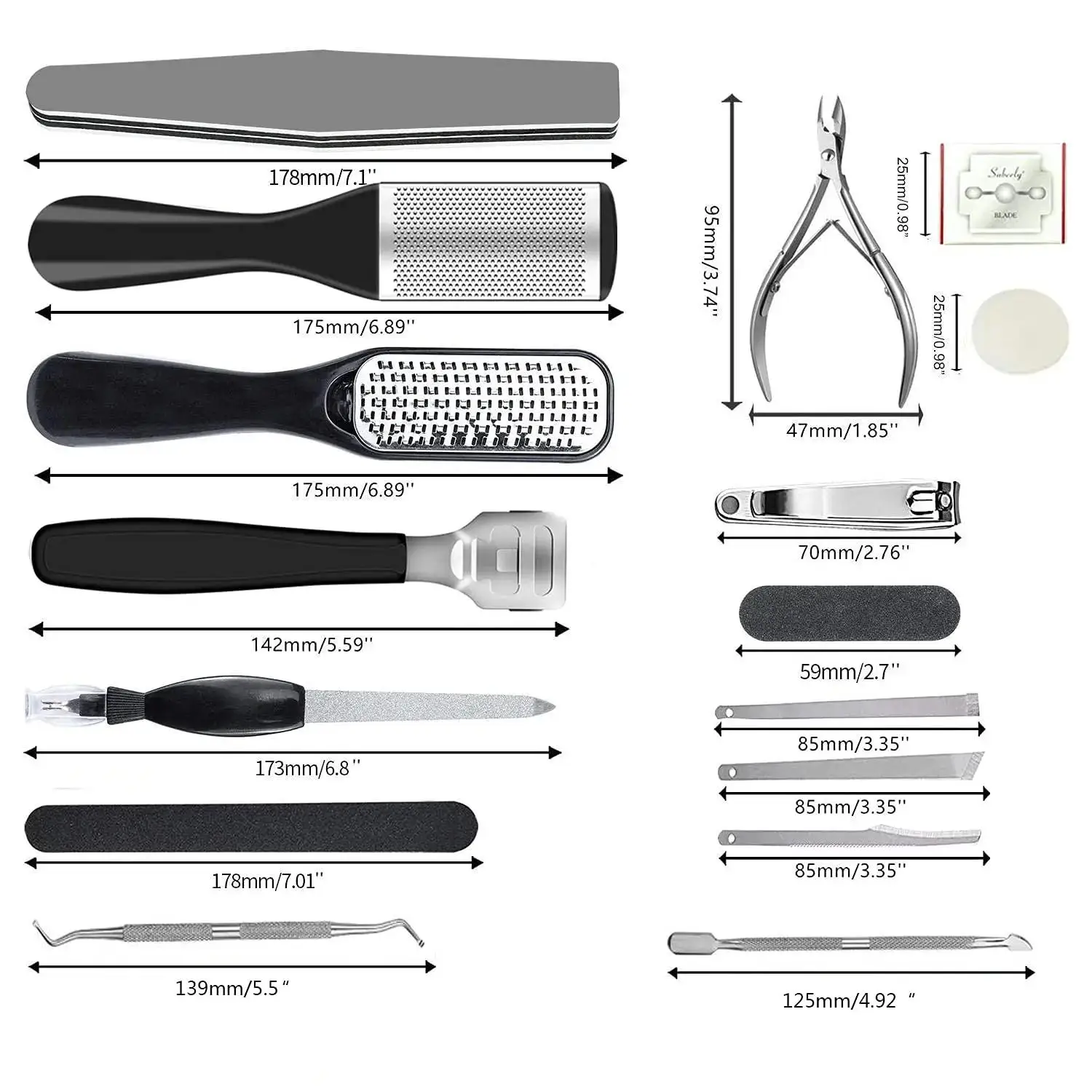 Kit de pédicure professionnel 25 en 1, ensemble d'outils de pédicure professionnels, râpe à pied, dissolvant de peau de fréquence des pieds pour la maison et le salon, ensemble d'outils de soins