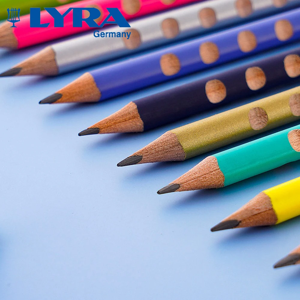 12PCS/Box Germany LYRA Hole Pencil Corrective Grip Pencil Triangle Rod HB Wooden Lead Pencils Kawaii Stationery School Supplies
