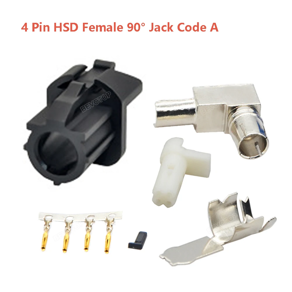 10PCS/LOT 4Pin HSD Right Angle 90° Connector Code A/B/C/D/E/F/G/H/J/K/L/Z Female Jack Car LVDS Connector for Dacar 535 Cable