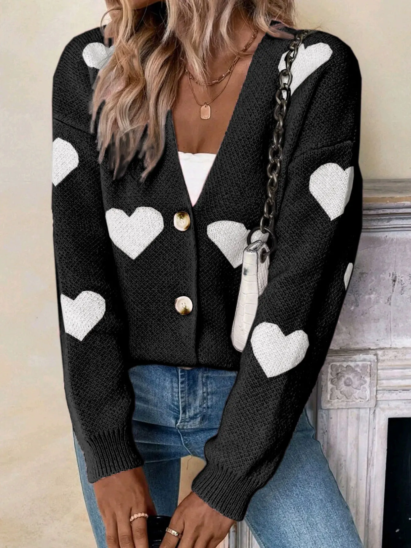 

UNIKTEE Women's Graphic Print Cardigan Single-Breasted V-Neck Drop-Shoulder Sleeve Casual Autumn Winter Comfortable Open-Shirt