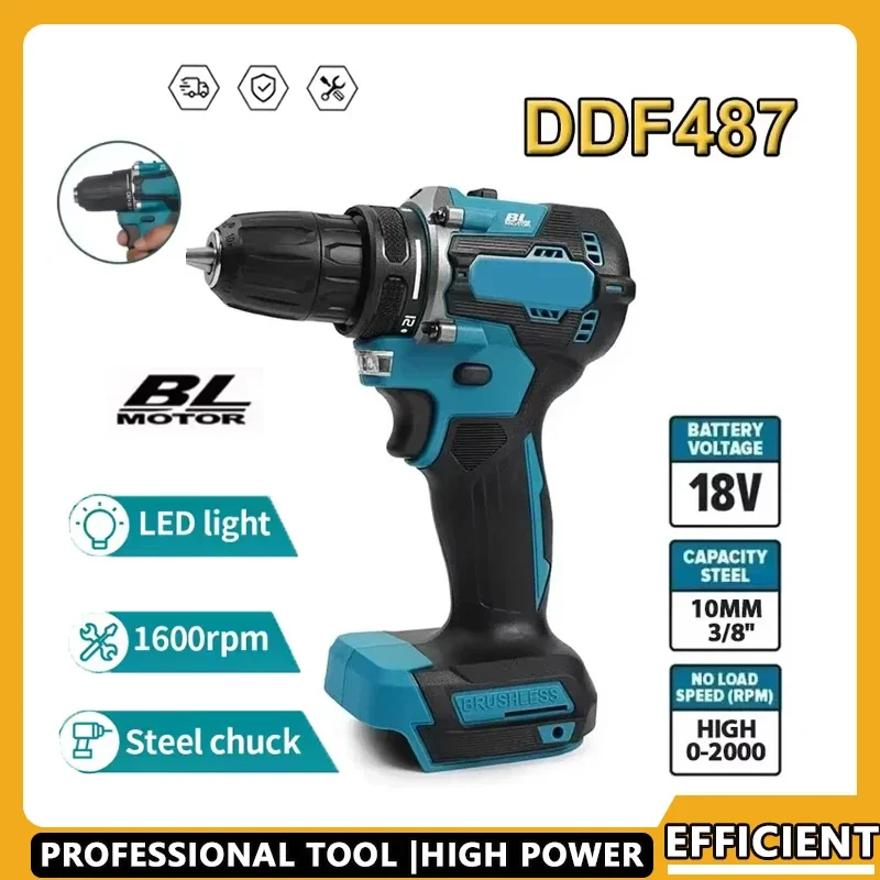 

Подходит для Makita DDF487, 18 В, бесщеточная электрическая дрель для пятиканального ударного украшения, использование с батареей Makita 18 В