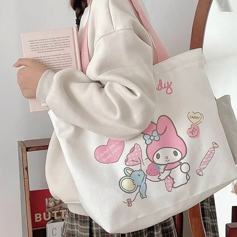 Sanrio hello kitty kuromi cute cartoon student shoulder bag girl carrying new canvas handbag tote bag