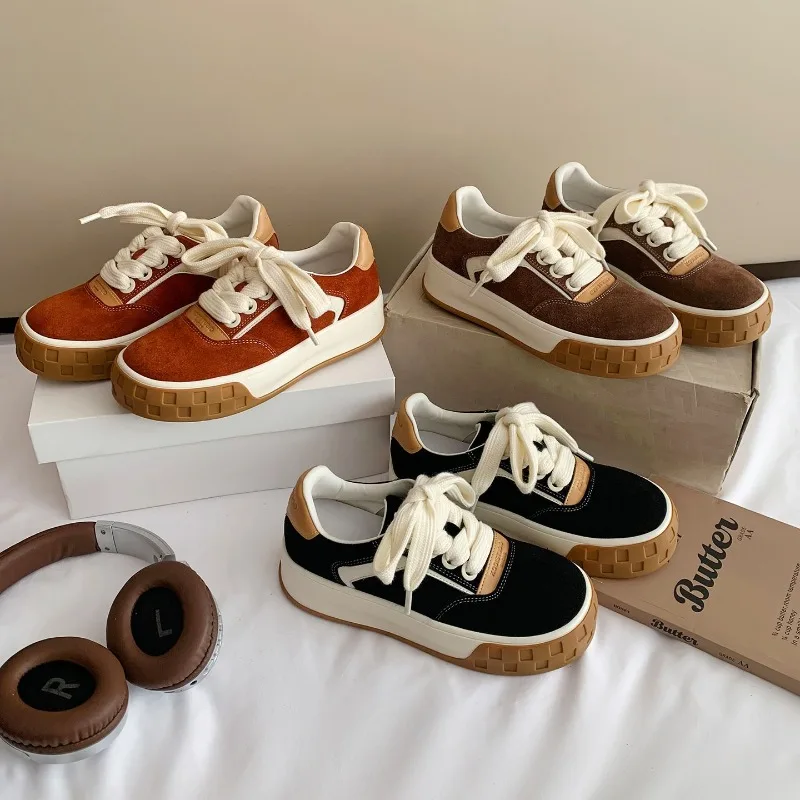

New Women's Shoes Fashion Genuine Leather Chunky Sneakers for Woman Exquisite Lace Casual Shoes Designer Shoes Zapatos De Mujer