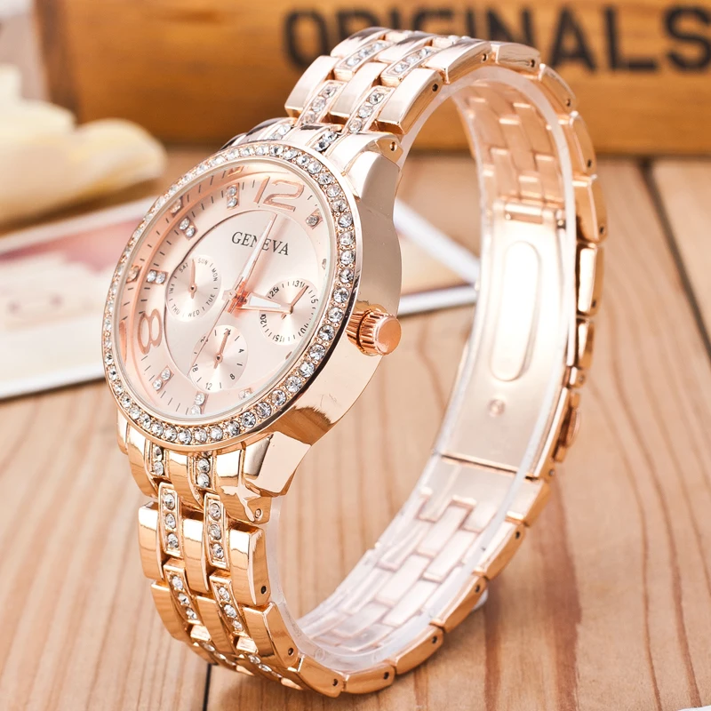 Top New Fashion Women Full Crystal Gold Casual Quartz Watch Men Stainless Steel Watches Relogio Masculino Ladies Clock Hot Sale