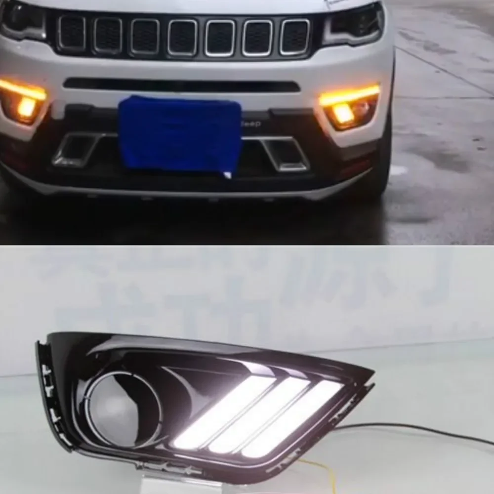 1 pair For Jeep Compass 2017 2018 2019 LED DRL Daytime Running Light Daylight yellow turn Signal lamp lights