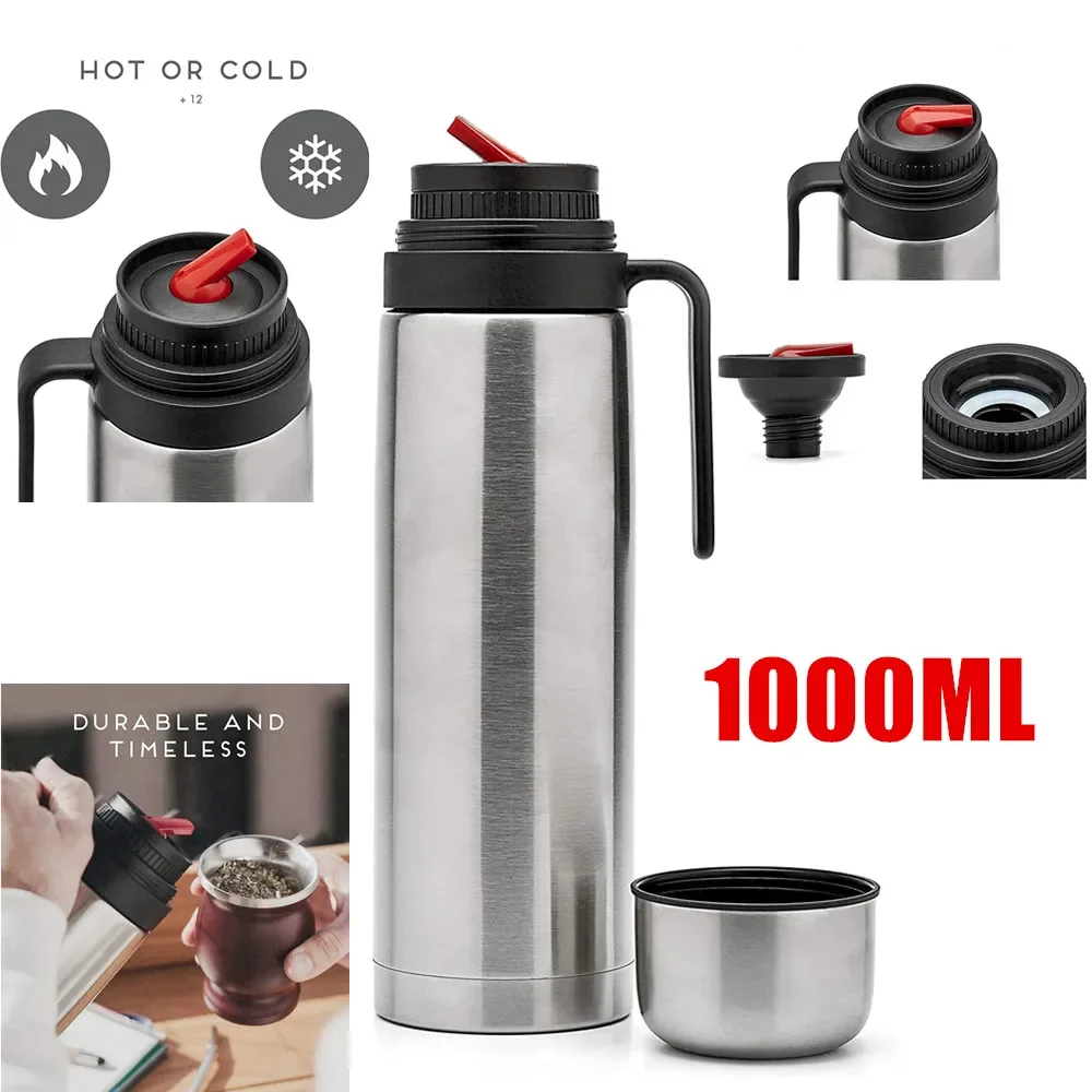 8.3*31CM 1000ML New Bullet Yerba mate thermos vacuum insulation mate tea flask with handle Travel Outdoor thermos Water Bottle