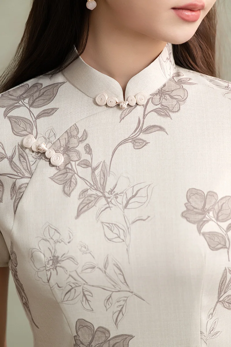 

Traditional Flower Prnted Chinese Cheongsams Chinese Qipao Ethnic Style Clothes Vintage Short Sleeve Women Clothing Streetwear