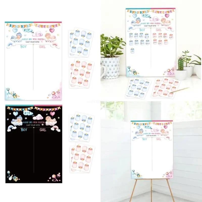 Gender Reveal Game for Baby Shower with Poster 36pcs Girl or Boy Voting Stickers Dropship