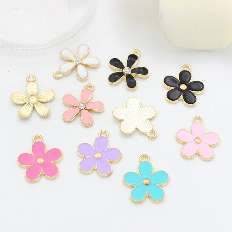 10pcs Creative Fashion Design Alloy Drip Oil Classic Water Diamond Flower Ins Necklace Pendant Keychain/Bracelet DIY Creative Ma