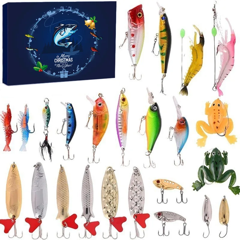 Christmas Decoration Fishing Lure Countdown Calendar 24 Days Fishing Lures Set Advent Calendar Adult 2024 for Birthday Gift