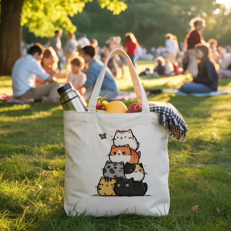 Canvas Tote Bag, Cats, Kitten, Funny, Cute, Women, Large Capacity, Shopping Bag, Reusable, Pet Lover, Gift, Daily, Handbag