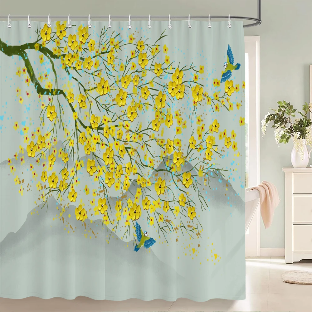 Colorful Flower Birds Peacocks Printing Shower Curtains Bath Curtain Waterproof Fabric 180X180cm ​Bathroom Decorate With Hooks