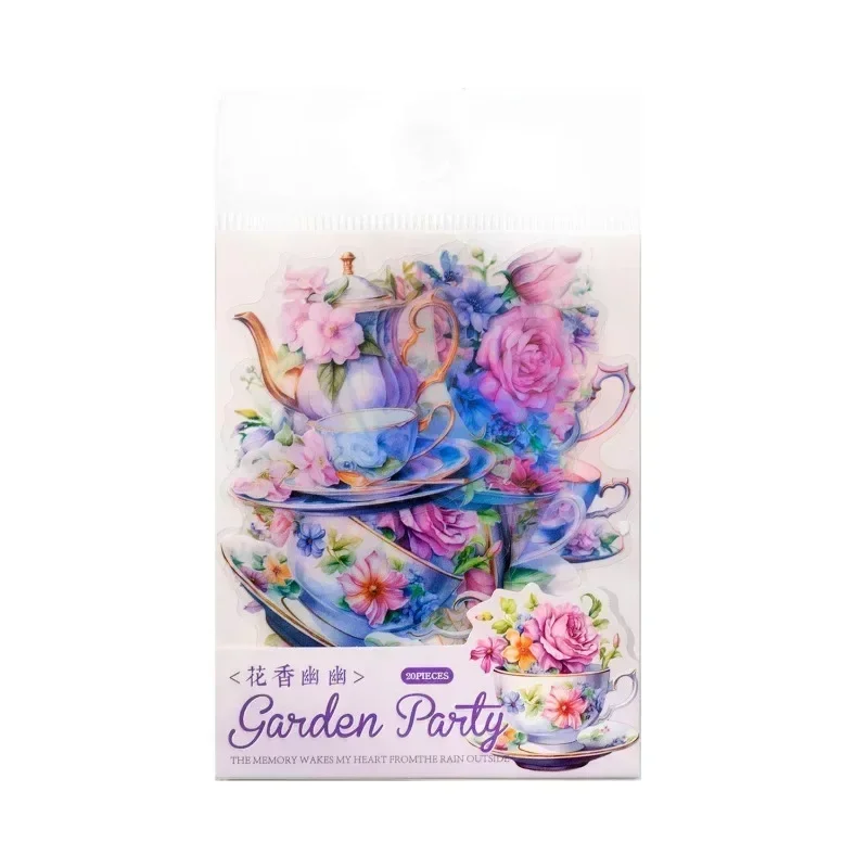 20Sheets Tea Party Decoration Handbook Material Decorative Stickers Scrapbook Cut Writing 145*90mm Sticker Pack Garden