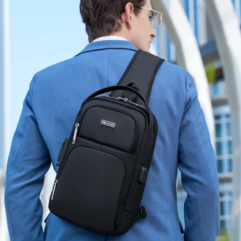 Men's Anti-Theft Chest Bag Waterproof Crossbody Sling Pack Multifunction Password Lock Small Shoulder Travel Bag Fashion