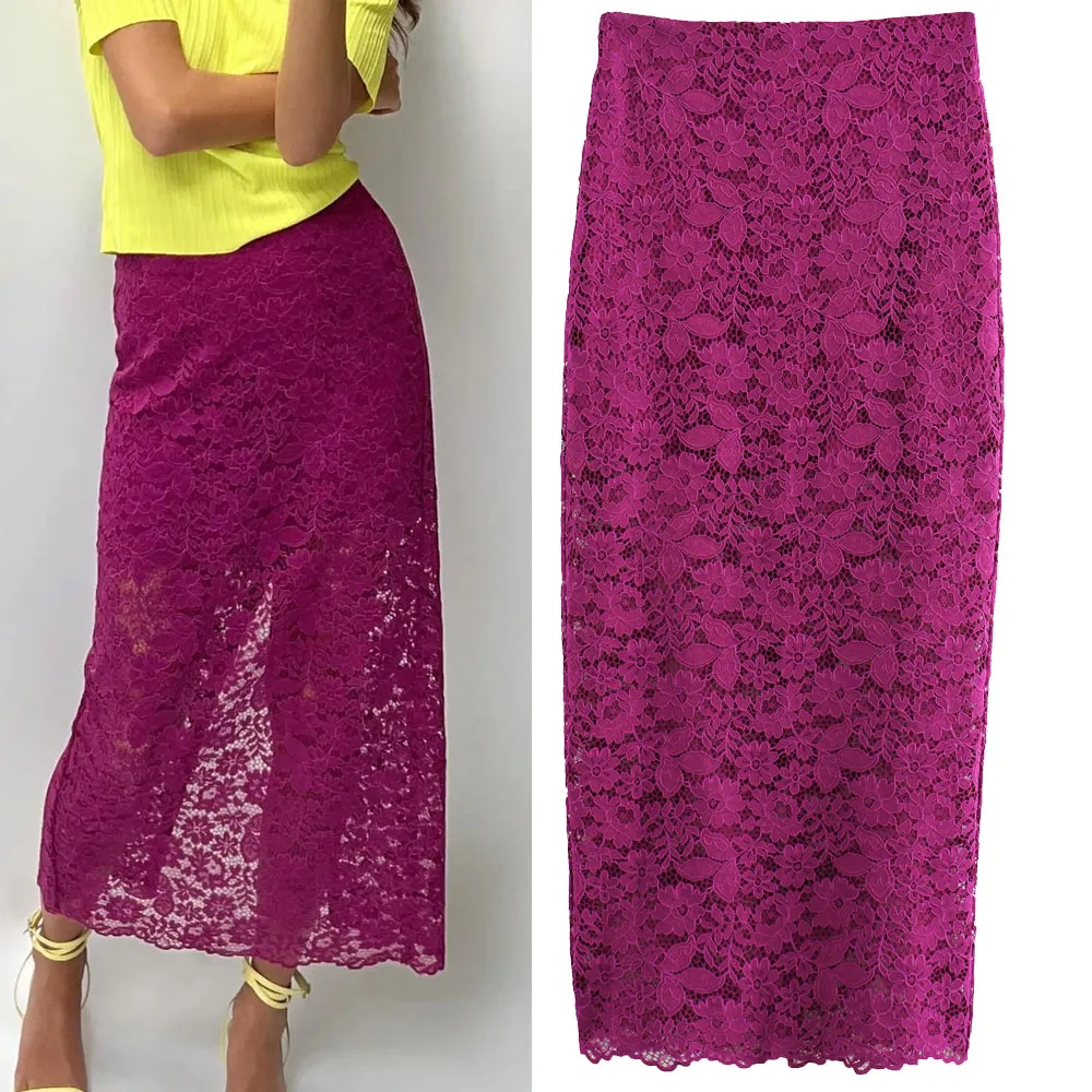 

Sexy Lace Split Midi Skirt for Women Faionable 2024 Spring Season Other Material mid Length f Body Skirt