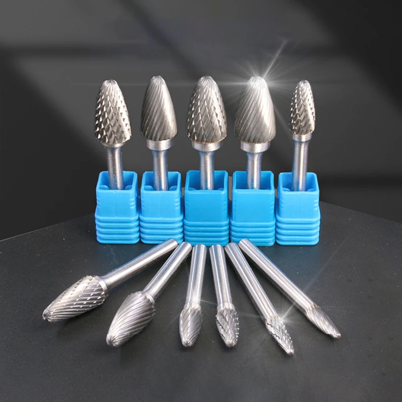6pcs Head Tungsten Carbide Rotary file Tool Drill Milling Carving Bit Tools Point Burr Die Grinder Abrasive Tool Alloy head