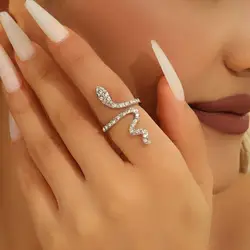 1PCS Fashion Classic Serpentine Micro Inlaid Zircon Women's Adjustable Women's Ring, Fashionable Aesthetic Design Women's Daily